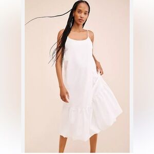 Bellamie White Tiered Slip Midi Dress with Spaghetti Straps